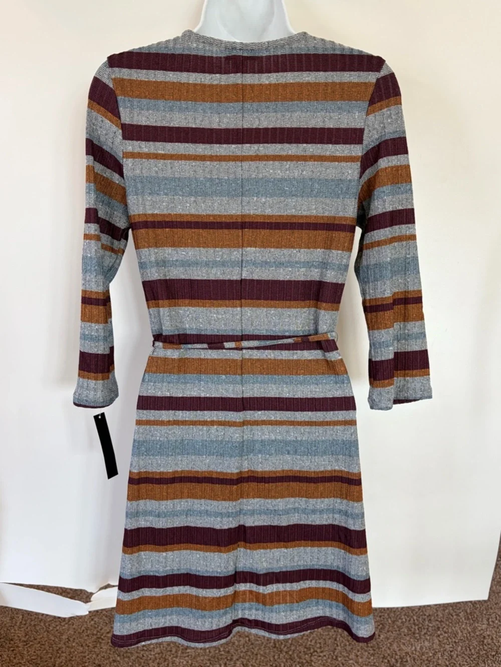 Speechless sweater Dress Striped V-Neck in Gray, Burgundy & Brown Small & Medium - Picture 4 of 8